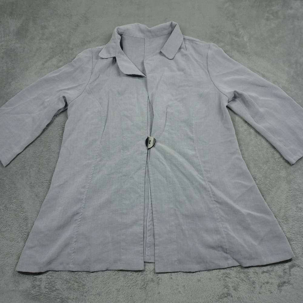 Fridaze Blazer‎ Womens Medium Gray Linen Tunic 3/4 Sleeve Preppy Chic